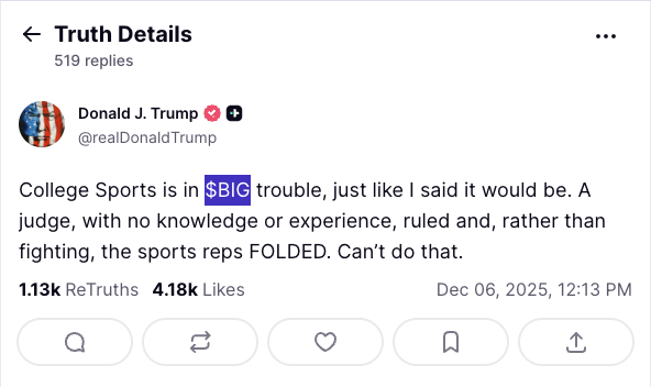 Trump's Truth Social Post about $BIG